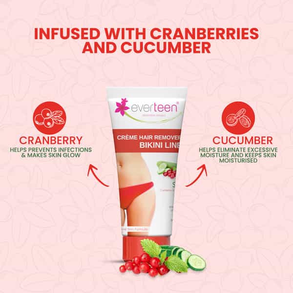 Everteen Silky Bikini Line Hair Remover Cream With Cranberry And Cucumber - 4 Packs (50 G Each)