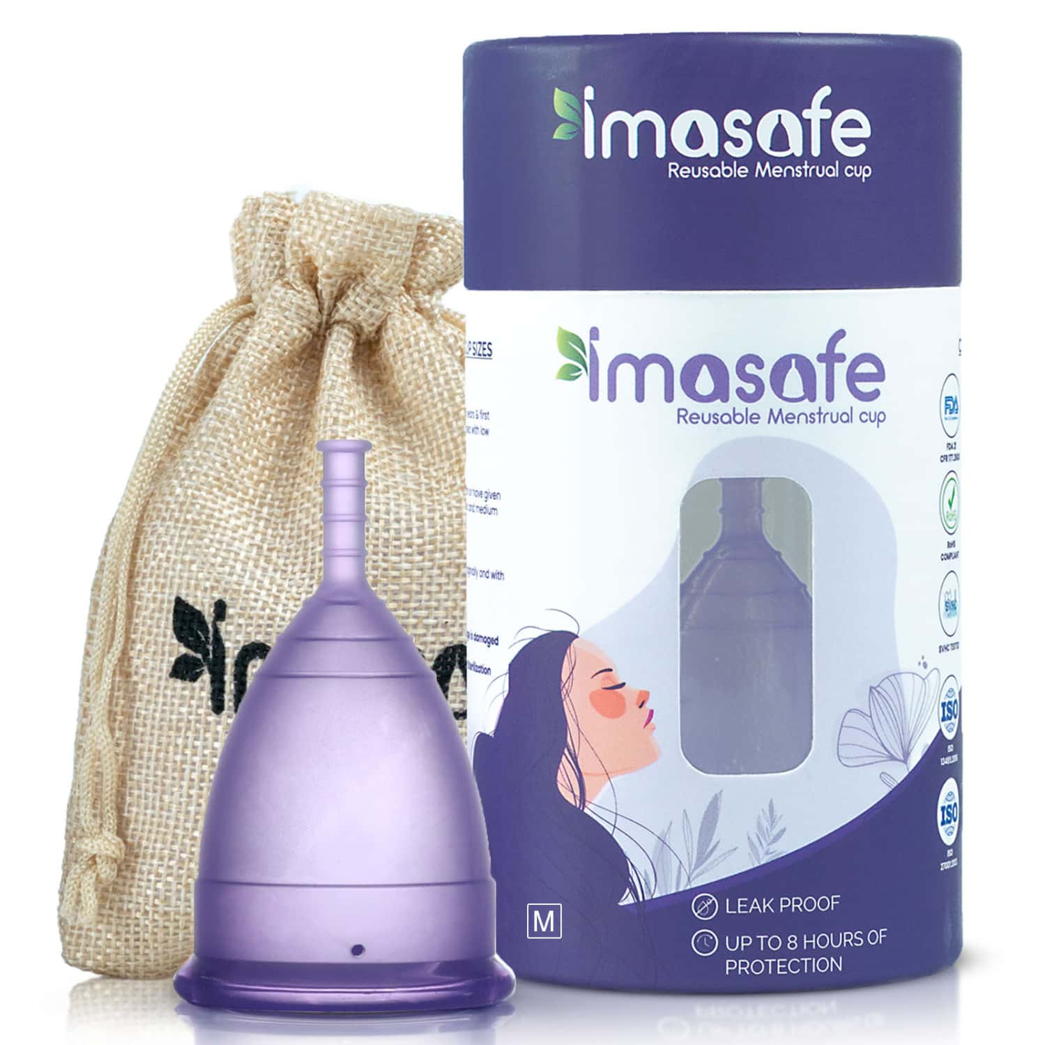 Imasafe Reusable Menstrual Cup For Women - Medium (Purple) | Us Fda Registered