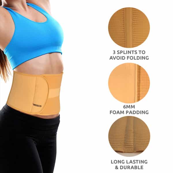 Vissco Abdominal Belt (8") |Supports The Weak Abdominal Muscles To Relieve Pain - Small (Beige)