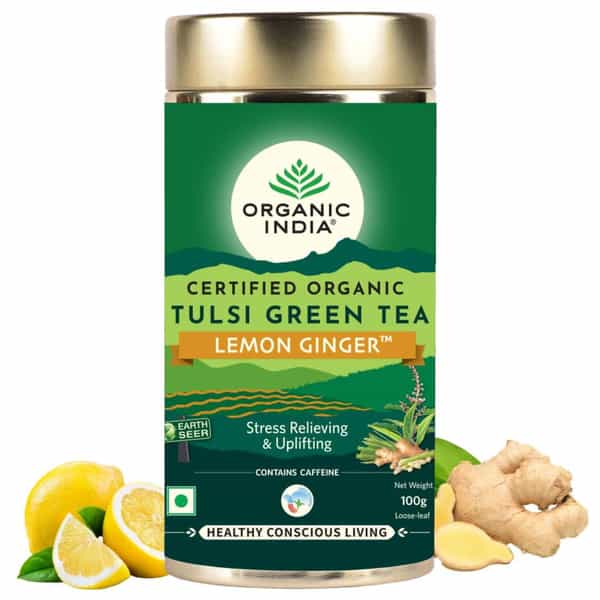 Organic Inda Tulsi Green Tea | Lemon Ginger | 100G Tin