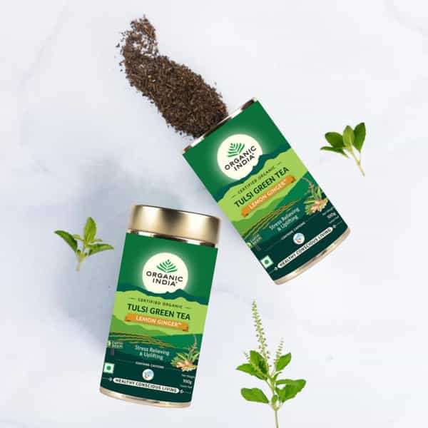Organic Inda Tulsi Green Tea | Lemon Ginger | 100G Tin