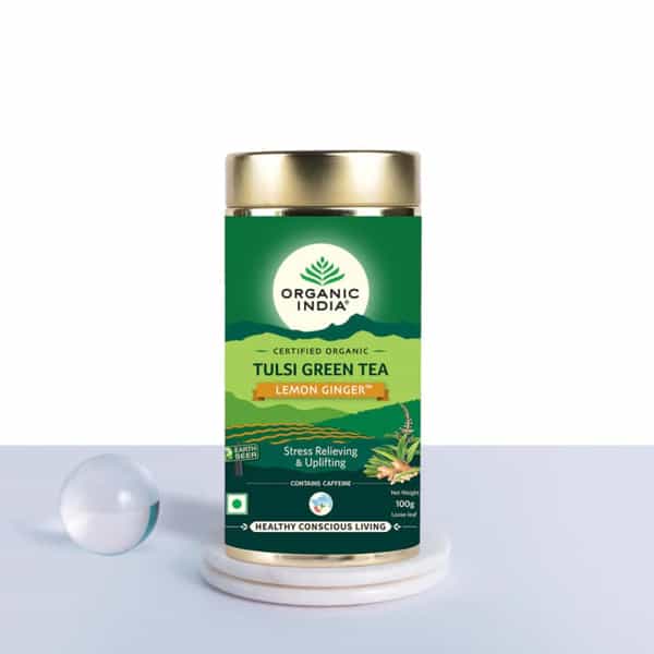 Organic Inda Tulsi Green Tea | Lemon Ginger | 100G Tin