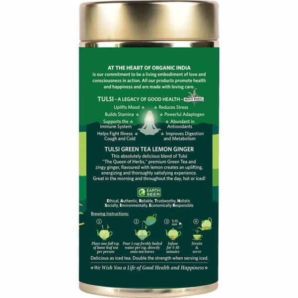 Organic Inda Tulsi Green Tea | Lemon Ginger | 100G Tin