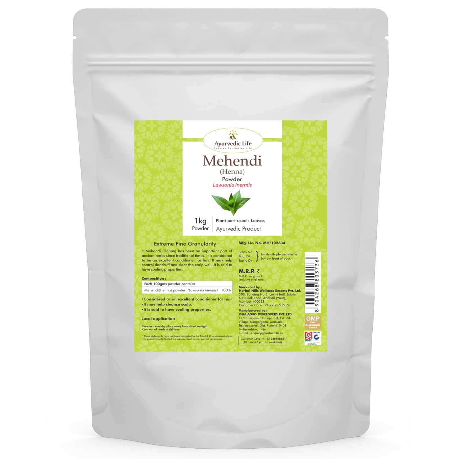 Ayurvedic Life Mehandi Powder - 1 Kg Value Pack Of 2