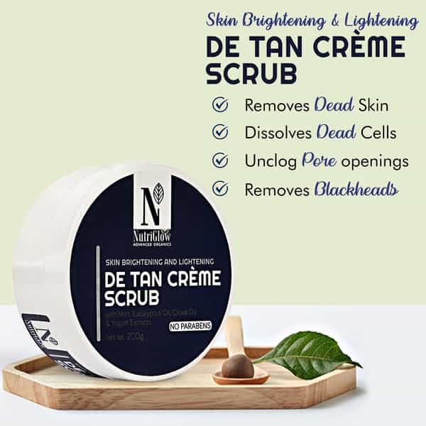 Nutriglow Advanced Organics De Tan Scrub Cream/ Skin Lightening And Brightening/ All Skin Types 200G