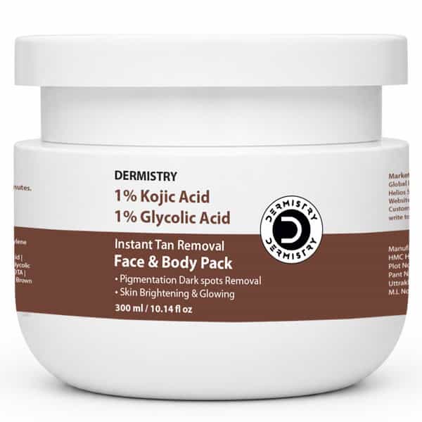 Dermistry Kojic & Glycolic Acid De Tan Body Face Pack For Glowing Skin Lightening Brightening 300Ml
