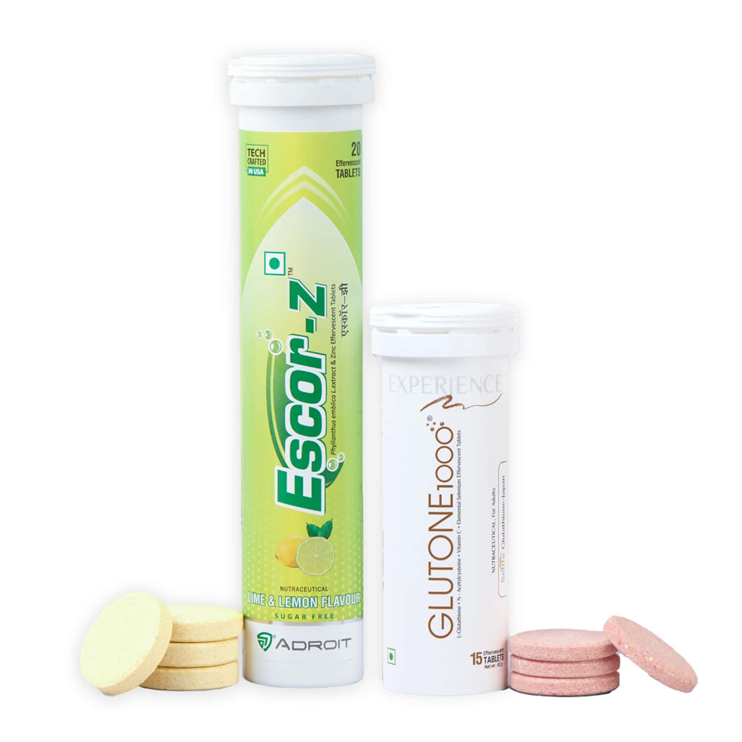 Glutone 1000 & Escor-z Lime & Lemon Flavor Effervescent Tablets Pack Of 2