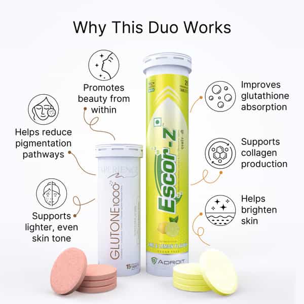 Glutone 1000 & Escor-Z Lime & Lemon Flavor Effervescent Tablets Pack Of 2