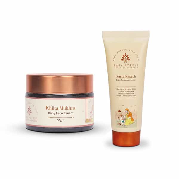 Baby Forest Surya Kawach Baby Sunscreen Lotion Spf 15 | 100 Gm & Khilta Mukhra Baby Face Cream 50 Gm