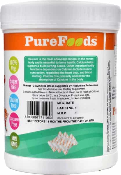 Purefoods Cal-Pb Calcium + Vitamin D Gummies For Kids - (60 Mango Flavoured Gummies)