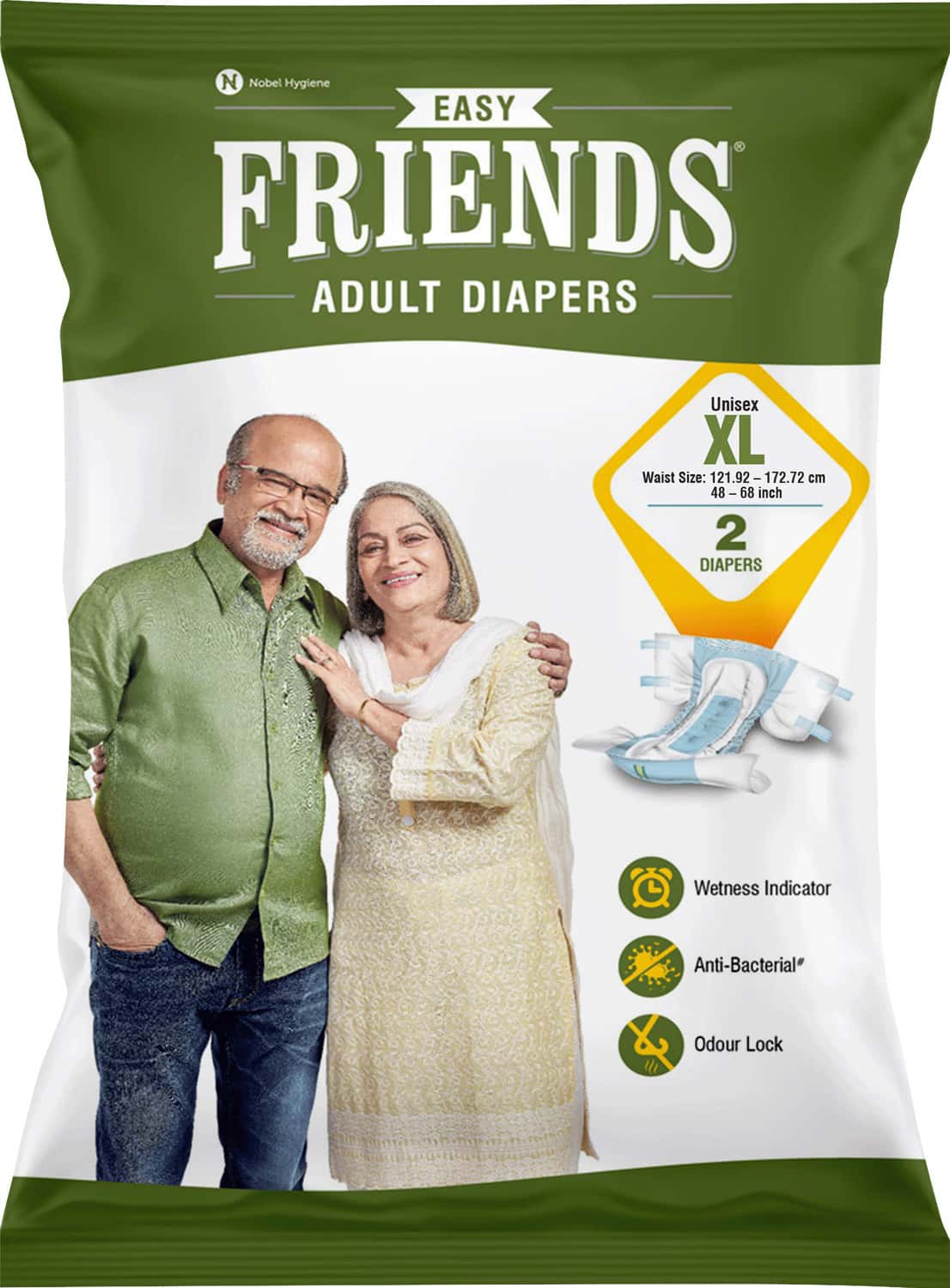 Friends Easy Adult Diapers Tape Style High Absorbency Core 2 Count (Xl) Waist 29.53- 62.99 Inch