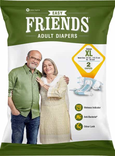 Friends Easy Adult Diapers Tape Style High Absorbency Core 2 Count (Xl) Waist 29.53- 62.99 Inch
