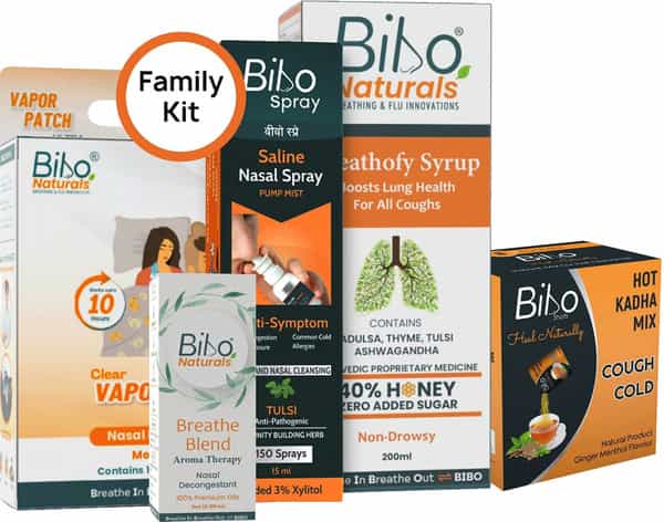 Bibo Family Kit | Cough Cold Sinus Relief | Kids Safe | First Aid For Clear Breathing |5 Products