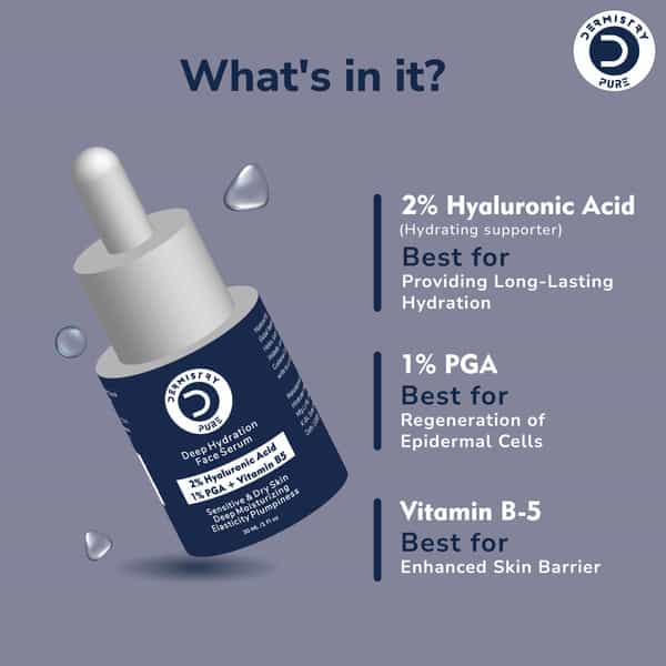 Dermistry 2% Hyaluronic Acid 5% Pga Vit B5 Moisturiser Face Serum For Sensitive & Dry Skin 30Ml