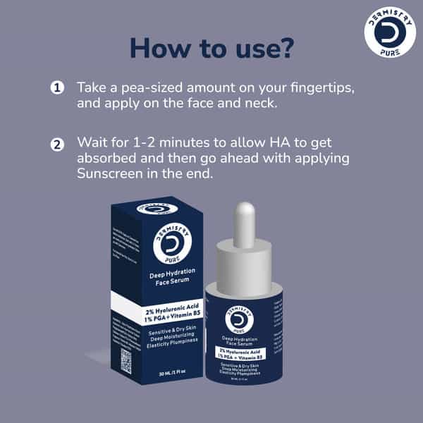 Dermistry 2% Hyaluronic Acid 5% Pga Vit B5 Moisturiser Face Serum For Sensitive & Dry Skin 30Ml