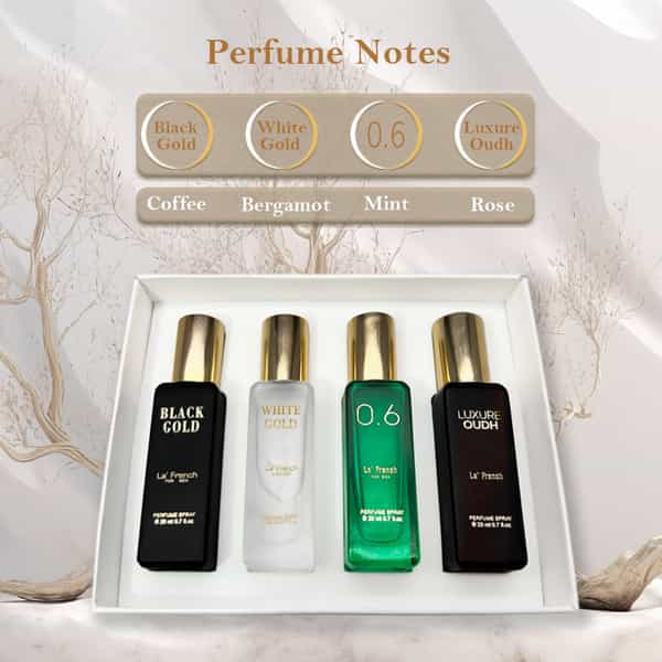 La French Classic Luxure Oud, White Gold, Black Gold, 0.6 Eau De Parfum Gift Set 4 X 20Ml For Unisex