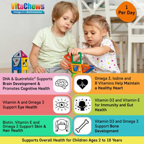Quarant Vitachews Omega 3 Fish Oil + Multivitamin Combo For Adults & Kids | 60 Sugar Free Gummies