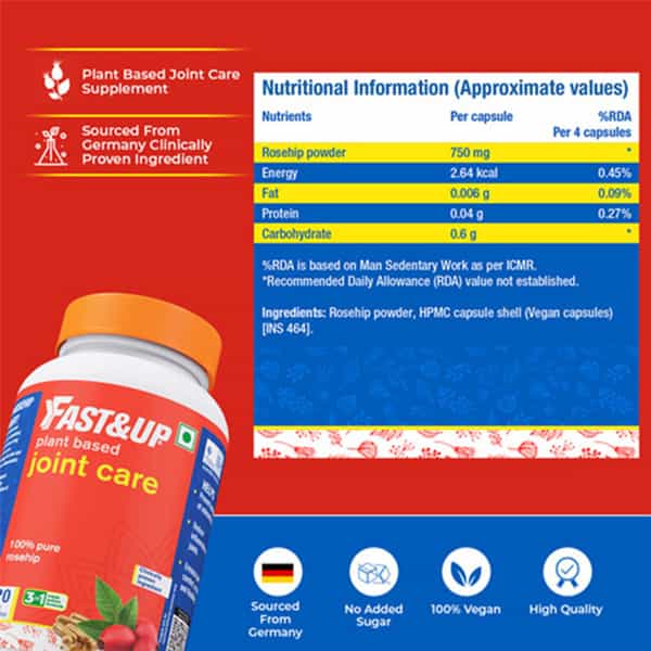 Fast&Up Plant Based Vegan Joint Care With Natural Rosehip (120 Tablets)