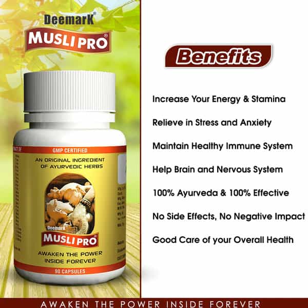 Deemark Musli Pro Tribulus Pure Himalayan Shilajit Natural Gokshura Mens Wellness - (3X30 Caps)