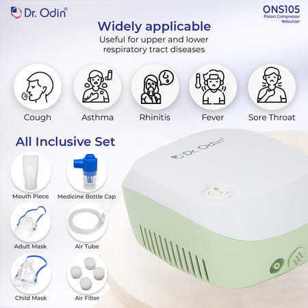 Dr. Odin Ons 105 Smart Portable Nebulizer Pediatric To Adult Use Stylish White & Green 1 No'S
