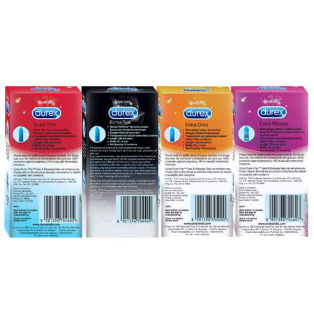 Durex Multi-pack Condoms (extra Time, Extra Dotted, Extra Ribbed, Extra Time) - 10 Count (pack Of 4)