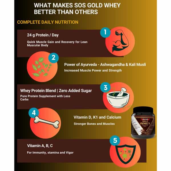 Sos Nutrition Gold Whey Protein Men Herbs Multivitamins With Carb Blocked (Rich Chocolate) - 2Lbs