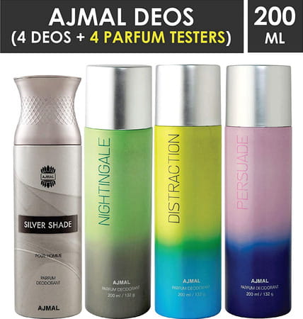 Ajmal 1 Silver Shade For Men 1 Nightingale 1 Distraction 1 Persuade Unisex Deodorant Combo Pack Of 4
