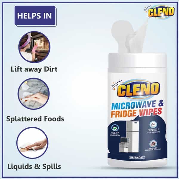 Cleno Microwave & Fridge Wet Wipes Removes Food & Grime Buildup - 50 Wipes (Pack Of 2)