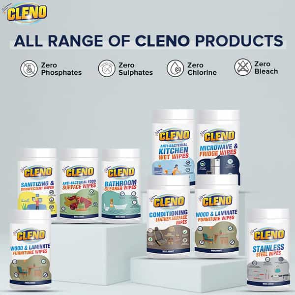 Cleno Microwave & Fridge Wet Wipes Removes Food & Grime Buildup - 50 Wipes (Pack Of 2)