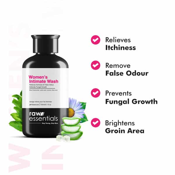 Raw Essentials Intimate Wash For Women Relieves Itchiness & Odour | Prevents Fungal Growth - 150Ml