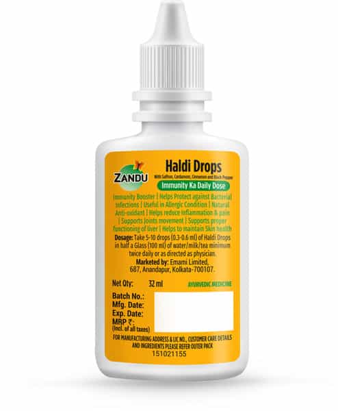 Zandu Haldi Drops Immunity Building - 32Ml (20Ml + 12 Ml Free)