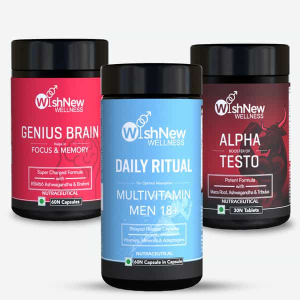 Wishnew Wellness Daily Ritual Multivitamin Men 18+ + Alpha Booster Of Testo + Genius Brain