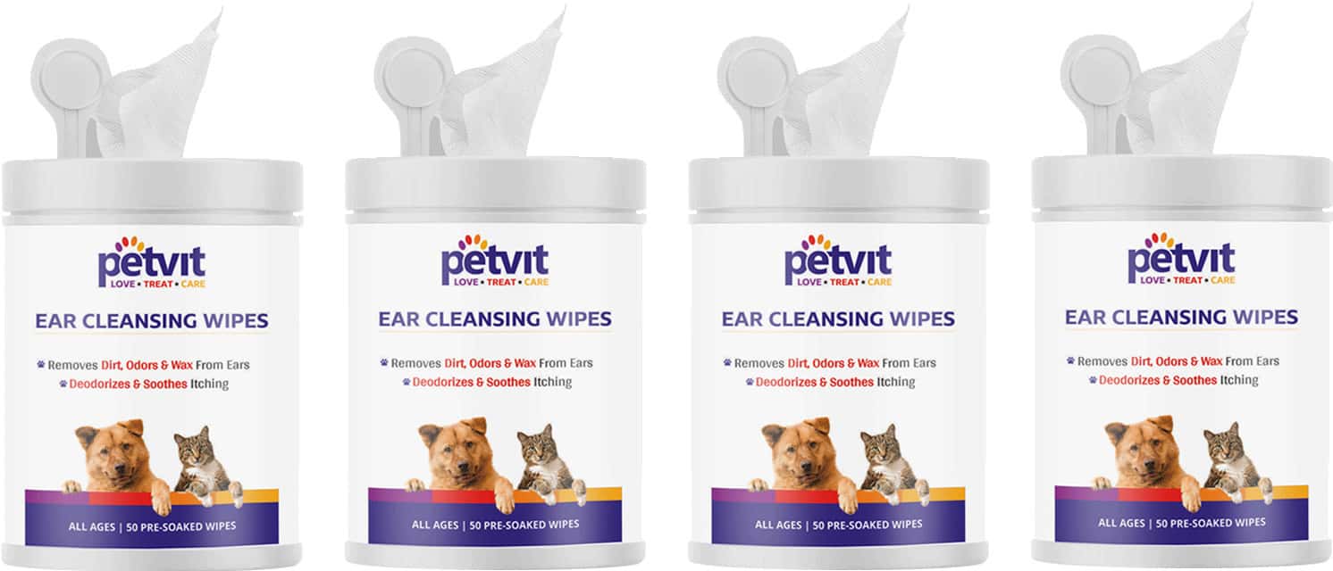 Petvit Wipes Combo Nose And Paw + Cleansing & Grooming + Ear Cleansing +Eye Tear Stain 50 Wipes Each