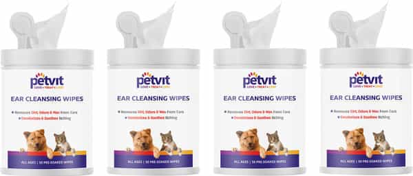 Petvit Wipes Combo Nose And Paw + Cleansing & Grooming + Ear Cleansing +Eye Tear Stain 50 Wipes Each