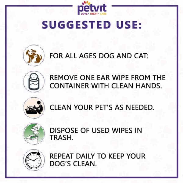 Petvit Wipes Combo Nose And Paw + Cleansing & Grooming + Ear Cleansing +Eye Tear Stain 50 Wipes Each