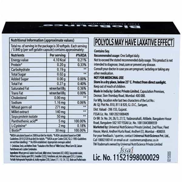 Biobounce Hair Health Supplement Strip Of 10 Softgels