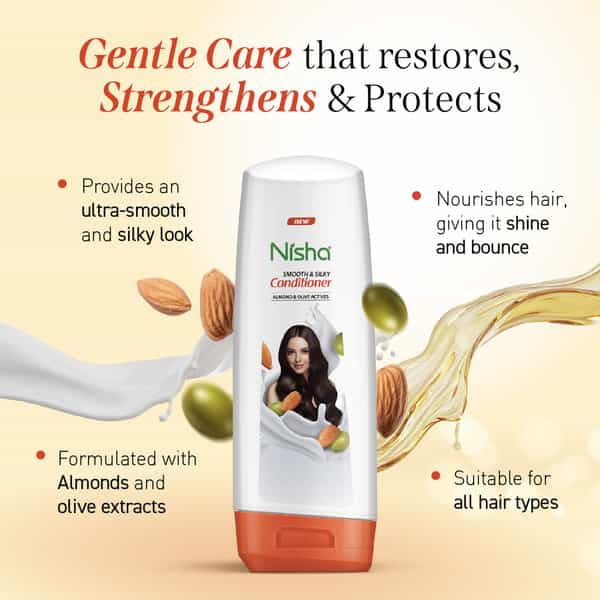 Nisha Smooth & Silky Conditioner 180Ml | With Almond & Olive Actives | For Dry & Frizzy Hair