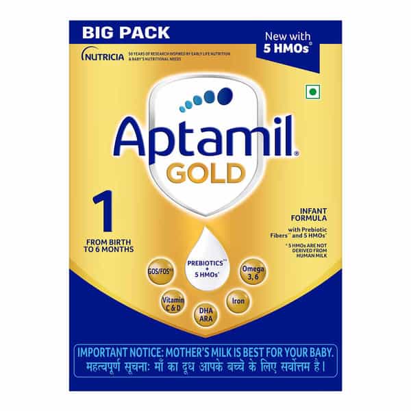 Aptamil Gold | 1 Infant Formula With Probiotic Fibers &V Hmo | From Birth To 6 Months | Box 1.2 Kg