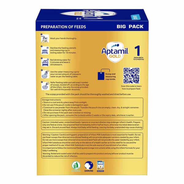 Aptamil Gold | 1 Infant Formula With Probiotic Fibers &V Hmo | From Birth To 6 Months | Box 1.2 Kg