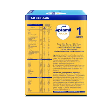 Aptamil Gold Infant Formula Powder - Stage 1 (Upto 6 Months) | Hmo (2-Fl) | Prebiotics & Dha | 1.2kg