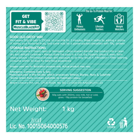 Muscleblaze Fit High Protein Oats 1 Kg, Fruit & Super Seeds, Breakfast Cereals For Weight Management