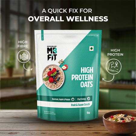 Muscleblaze Fit High Protein Oats 1 Kg, Fruit & Super Seeds, Breakfast Cereals For Weight Management
