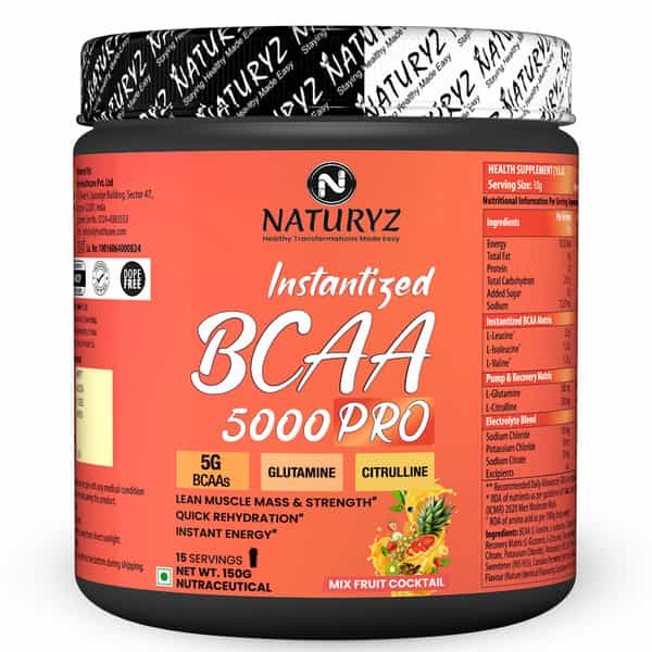 Naturyz Instantized Bcaa 5000 Pro With 5G Bcaas Glutamine For Lean Muscle - 150G(Mix Fruit Cocktail)