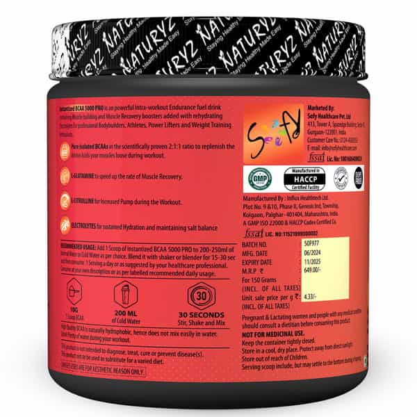 Naturyz Instantized Bcaa 5000 Pro With 5G Bcaas Glutamine For Lean Muscle - 150G(Mix Fruit Cocktail)