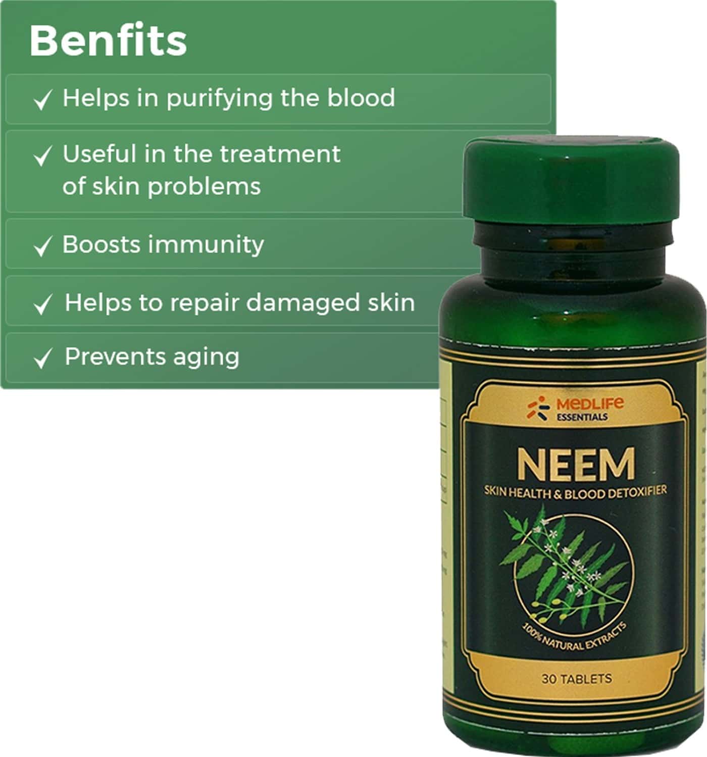 Buy MEDLIFE ESSENTIALS NEEM TABLET 30 Online & Get Upto 60 OFF at