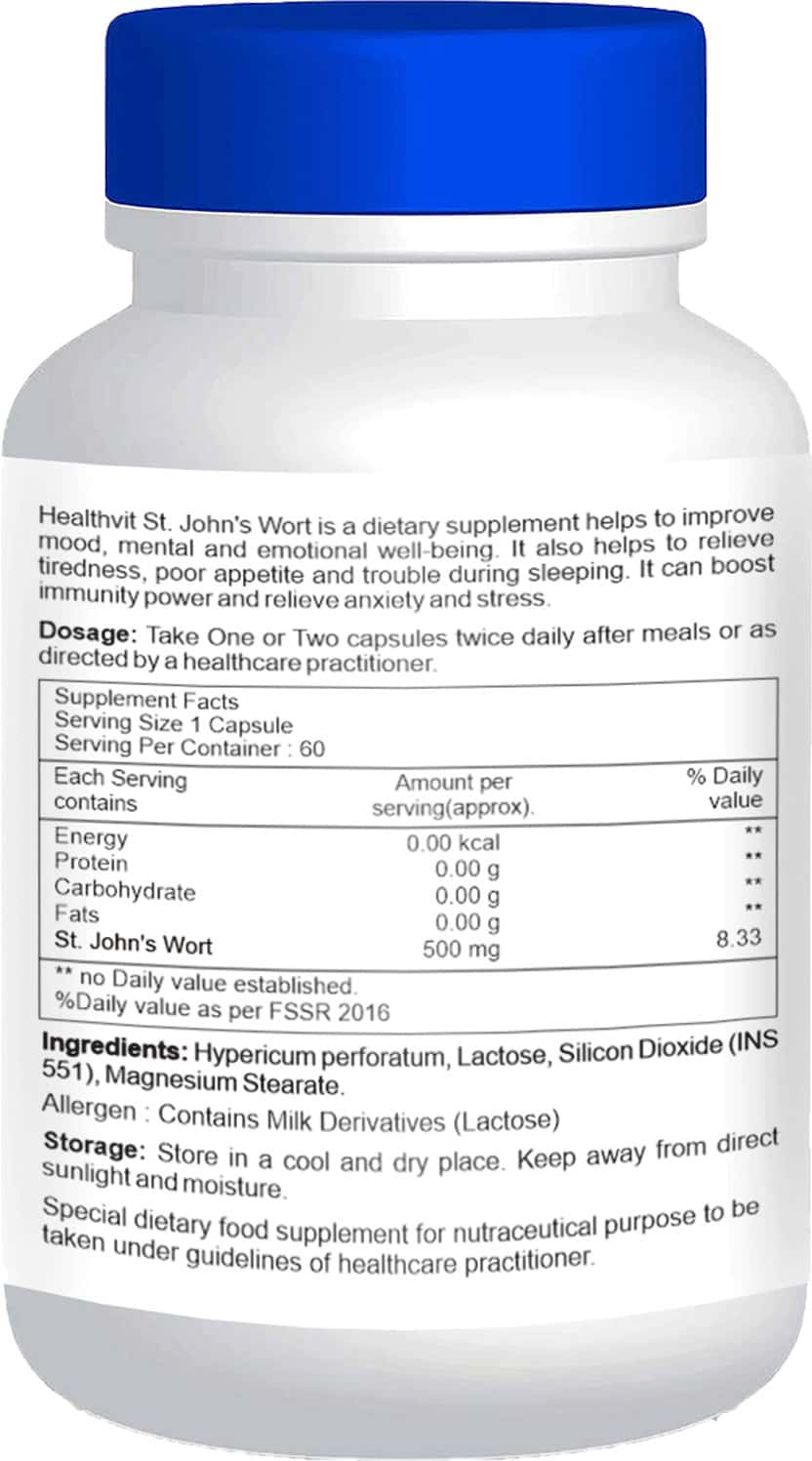 Buy HEALTHVIT ST. JOHN'S WORT 500MG, 60 CAPSULES Online & Get Upto 60