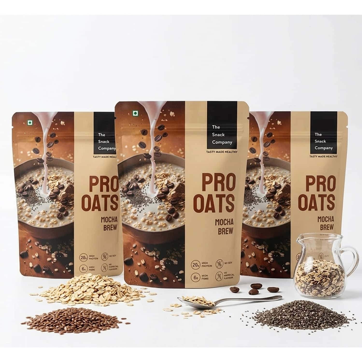 The Snack Company Protein Oats Pack Of 3 - Mocha Brew | 20.1g Protein | 6.78g Fibre | No Soy