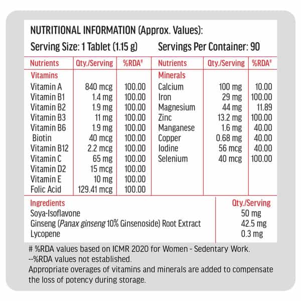 Hk Vitals Multivitamin For Women (90 Tablets) | Zinc | Vitamin C | Vitamin D