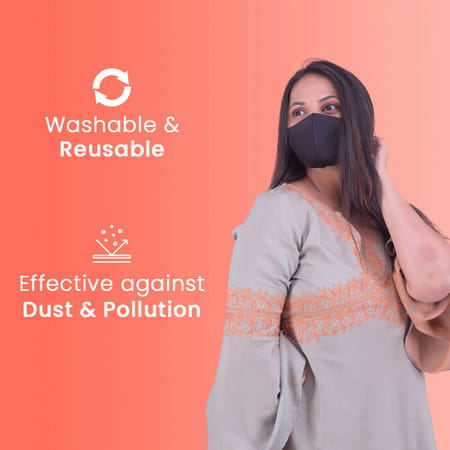 Frido Ultra Comfortable Silver+ Unisex 2 Gray + 2 Black Face Mask Combo|Large Size|Reusable|Imported