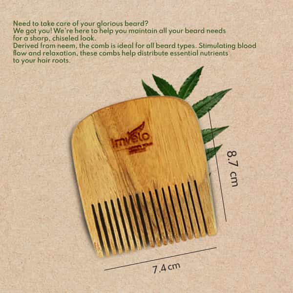 Imvelo Neem Wood Pocket 1 Beard Comb - Natural Grooming Tool For Men | Fine Tooth Comb For Beard